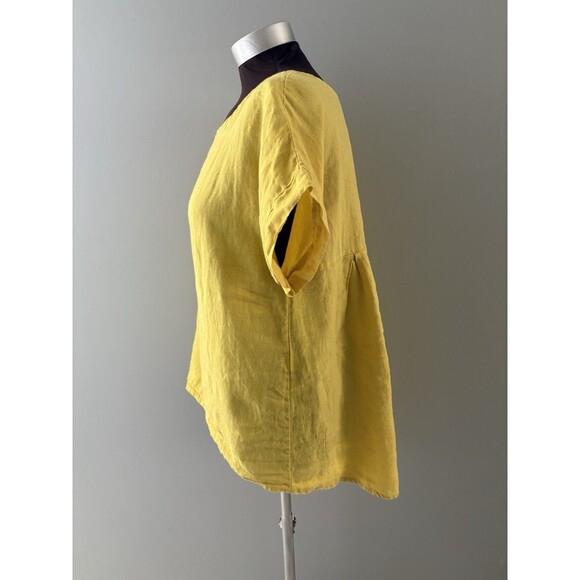 TERZO MILLENNIO Linen Top Button Back M Yellow Lagenlook Beach Lightweight Italy - Picture 4 of 16